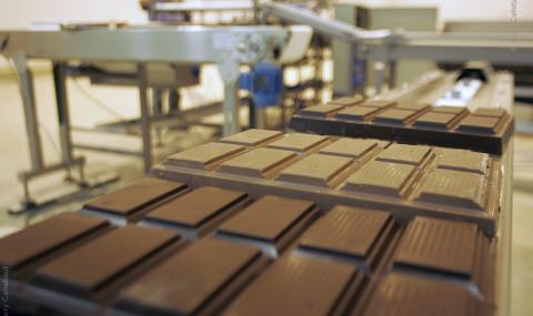 Barry Callebaut chocolate blocks in factory