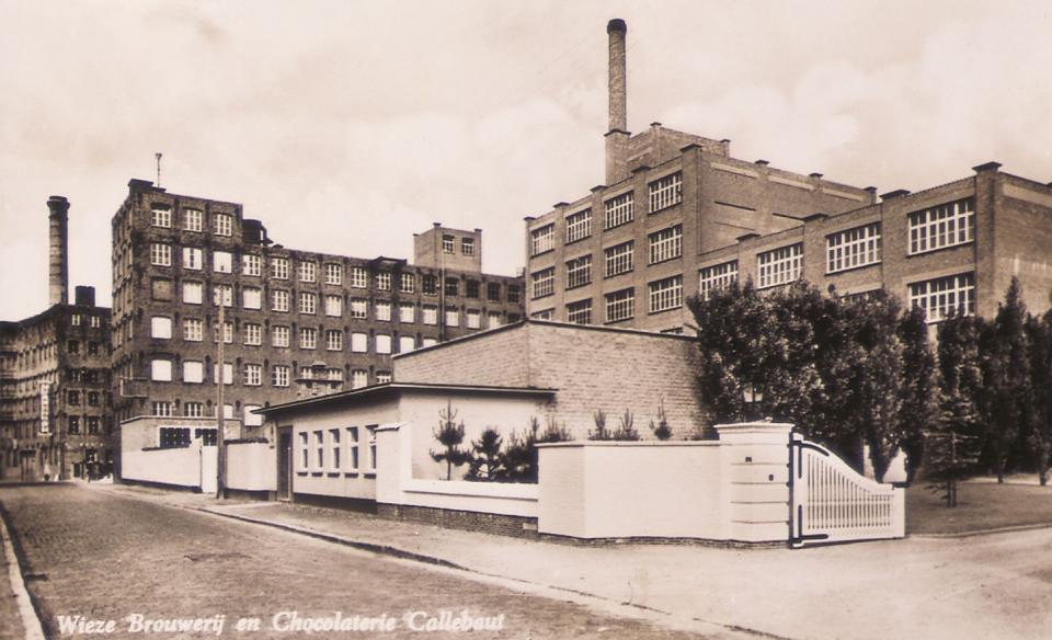 Vintage postcard of chocolate factory in Belgium