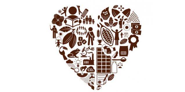 Drawing of a heart made from sustainability initiatives like care for the planet, zero CO2