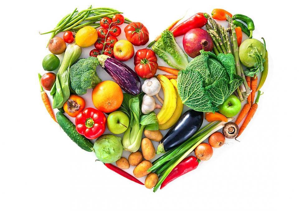 Fruits and vegetables in heart shape