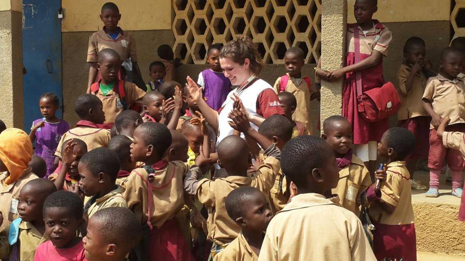 Barry Callebaut Water for Life champions during Cameroon cocoa study tour - in primary school