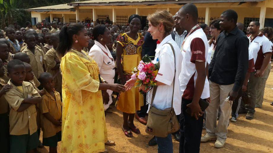 Barry Callebaut Water for Life champions during Cameroon cocoa study tour - at Bioka primary school