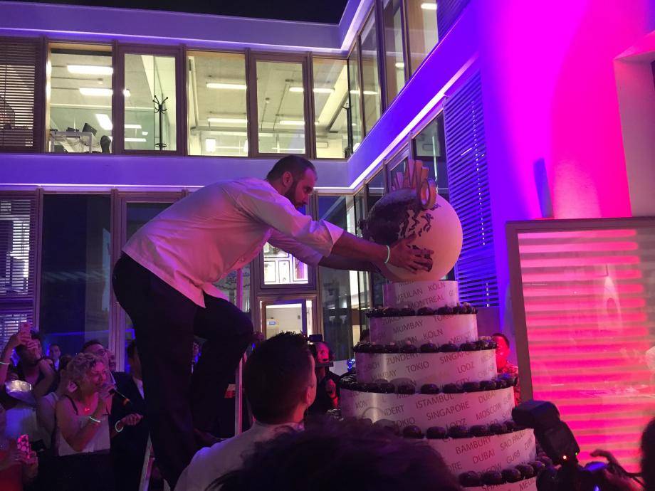 20 storey cake at opening of Chocolate Academy center Milan