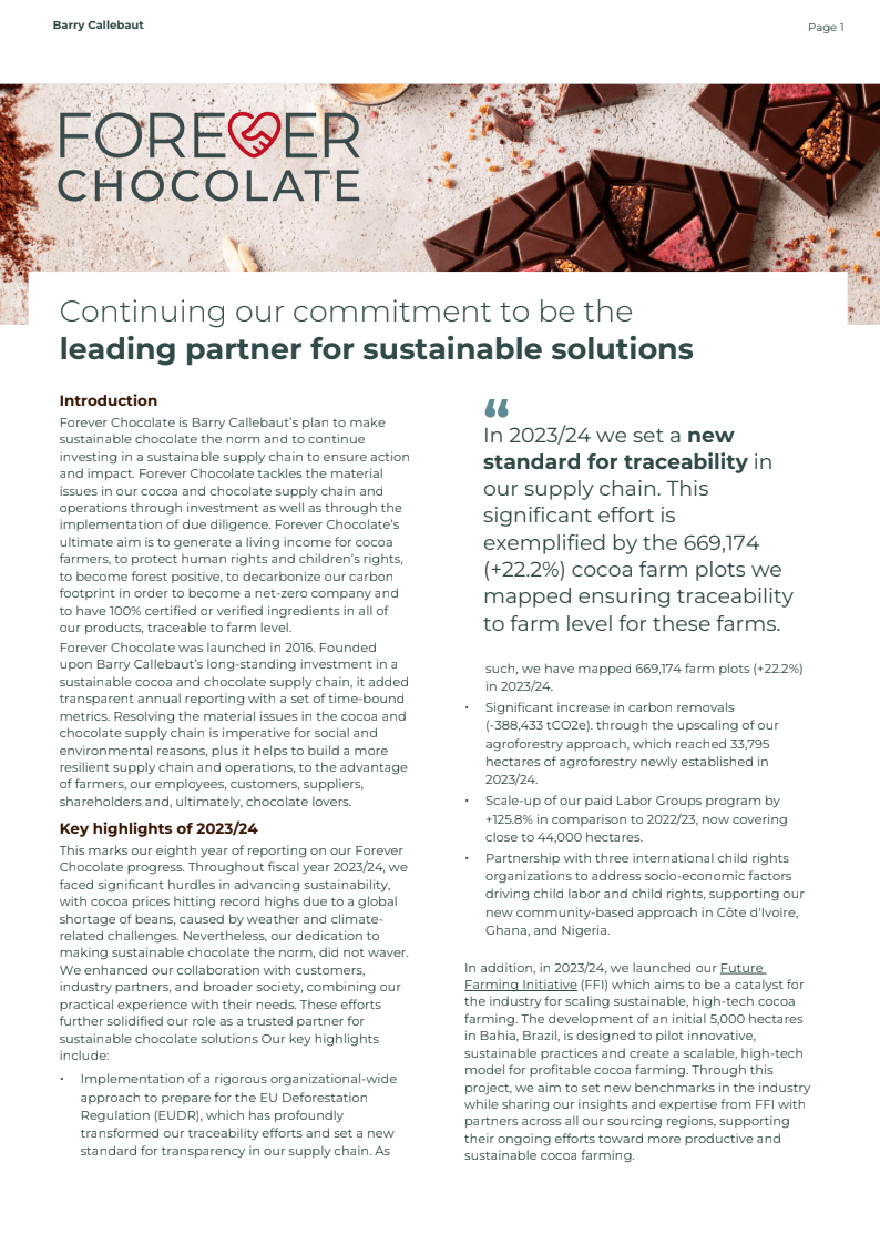 Forever Chocolate progress report 2024