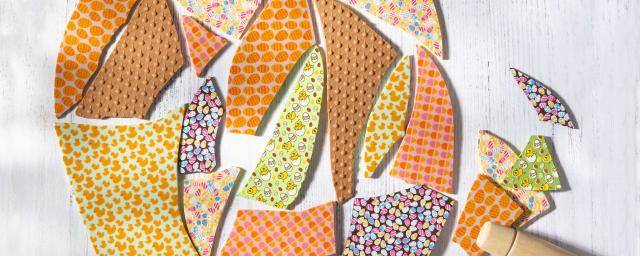 Slabs of colored chocolate with Easter prints and textures